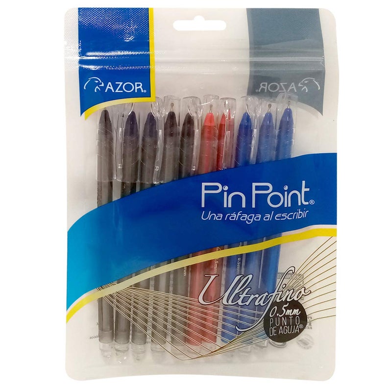 AZOR Pin Point Needle Extra Fine Point Writing Pens 0.5mm Ballpoint Pens Assorted â€“ (10 Pack: 5 Black, 3 Blue, 2 Red) - Image 5